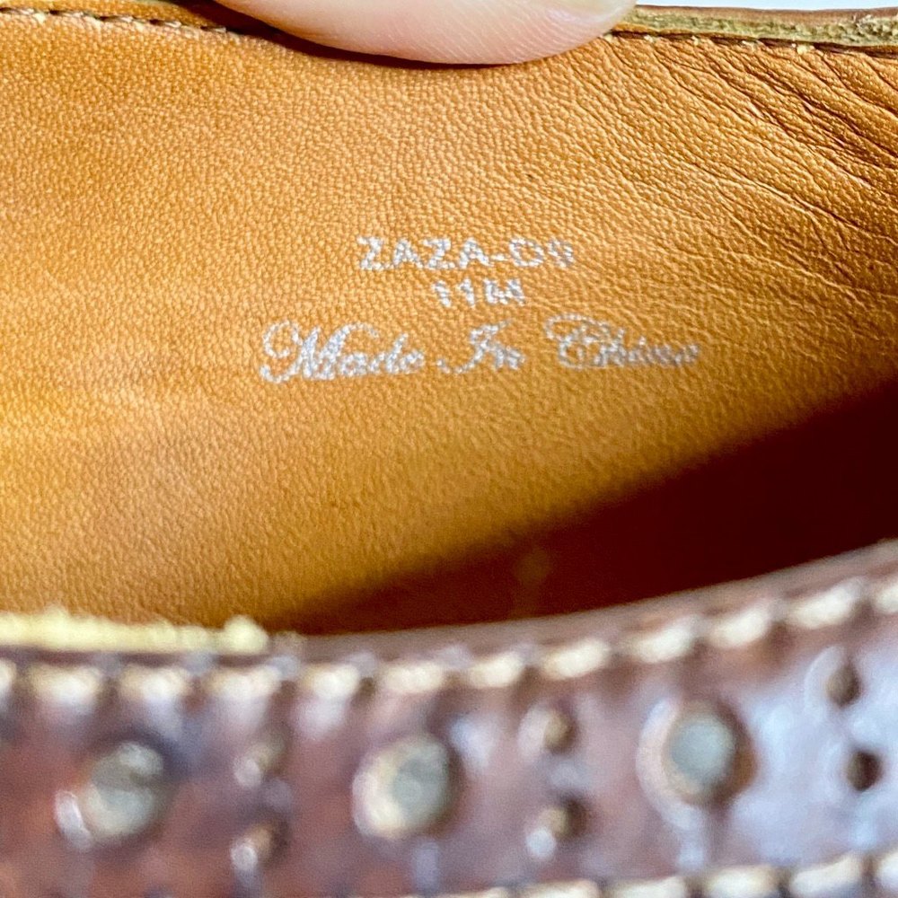 Donald J Pliner Zaza Brown Leather Slip on Wingtip Loafers Sz 11 - Picture 6 of 7
